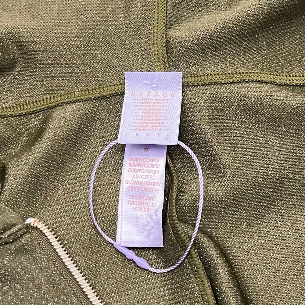 Savage X Fenty Sleep & Shine Hooded One Piece Lurex Jumpsuit 2X Olive Green - Picture 8 of 11